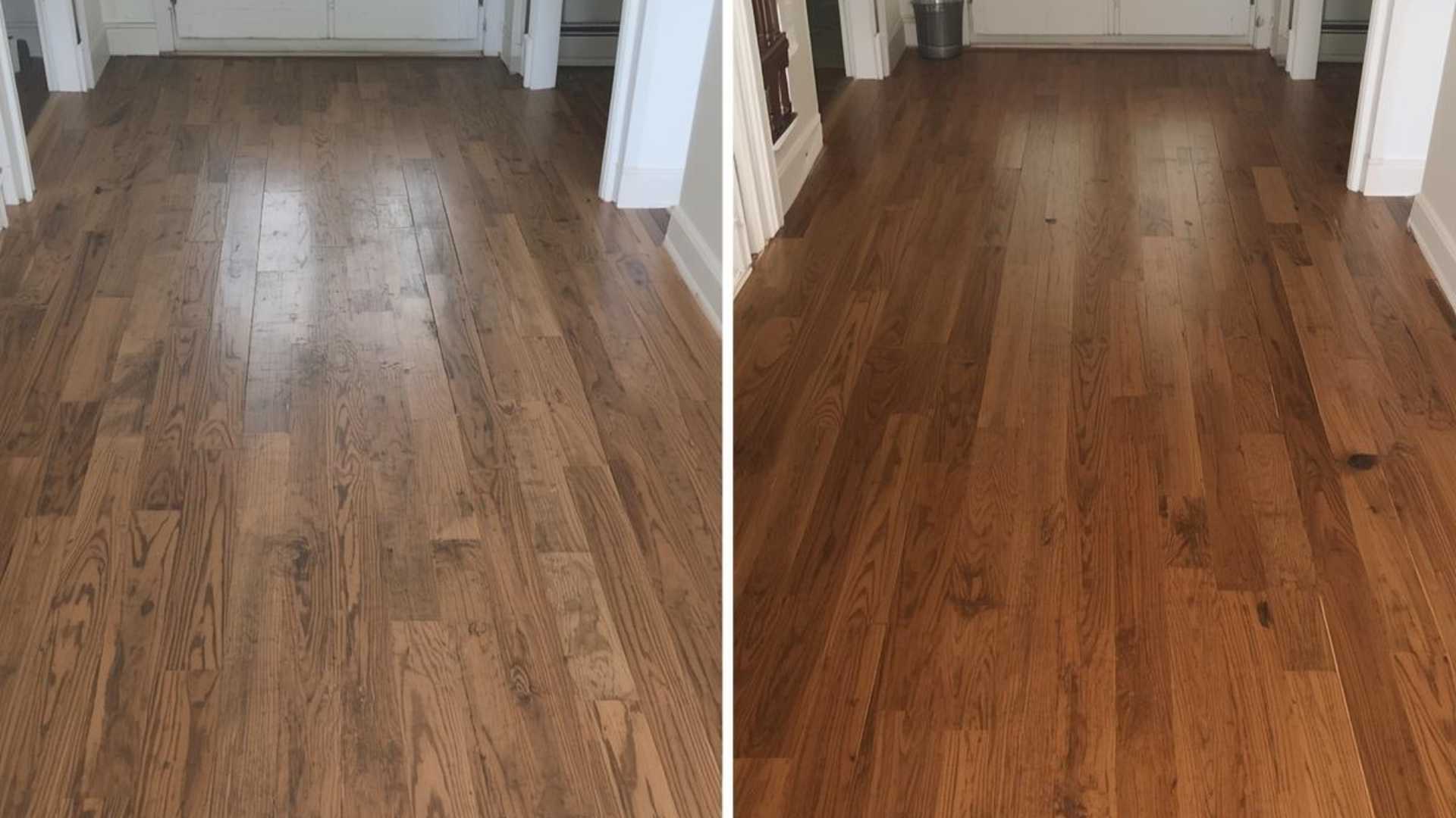 Hardwood floor refinishing transformation - before and after