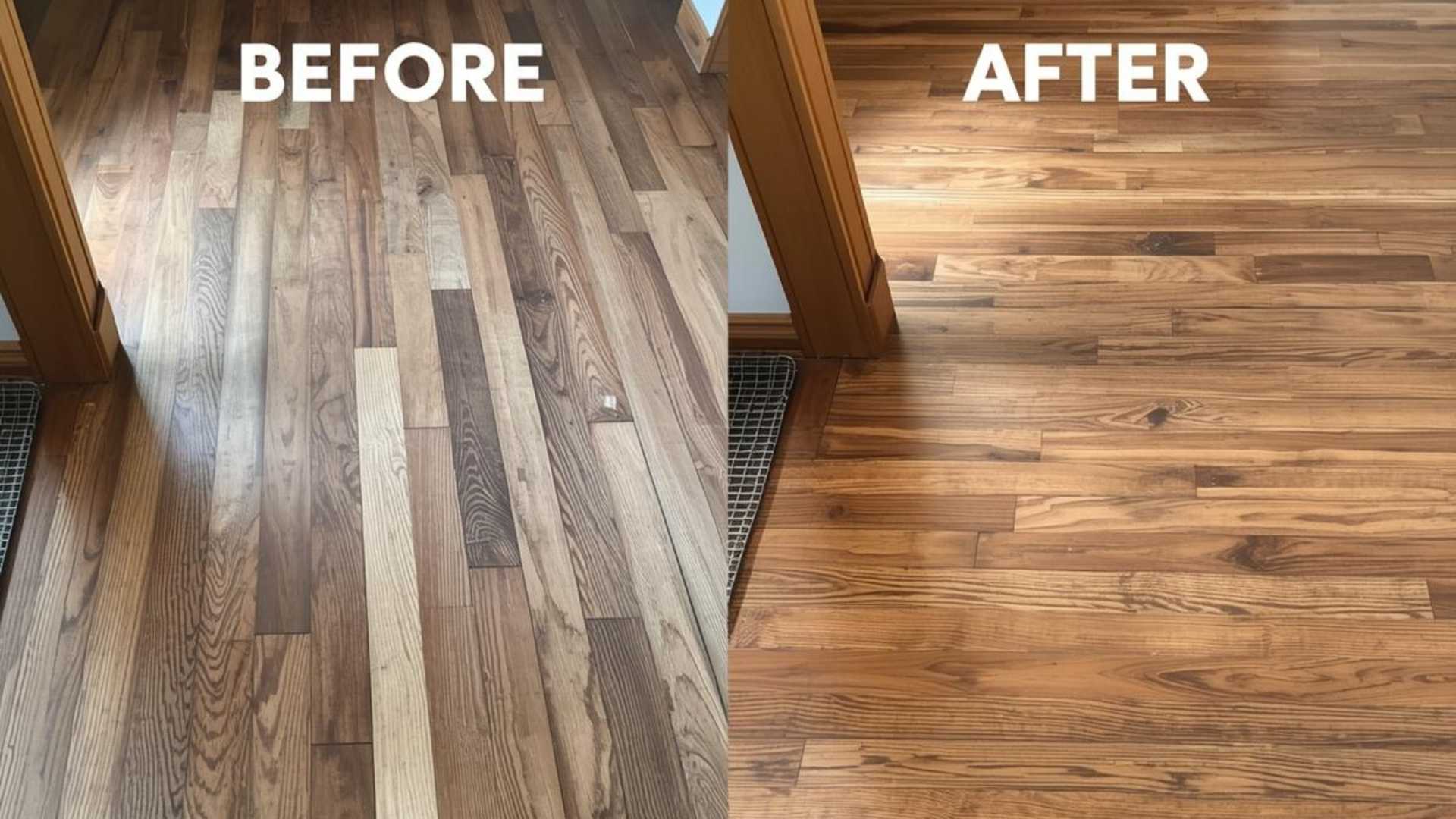 Before and after hardwood floor refinishing